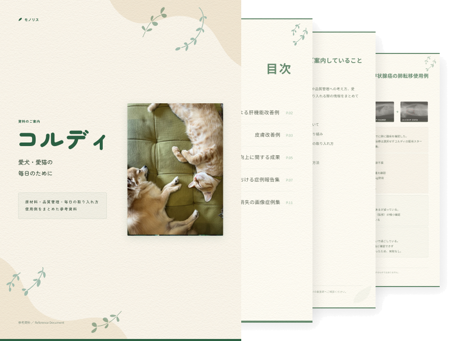 コルディ資料の表紙・目次・ご案内ページのイメージ