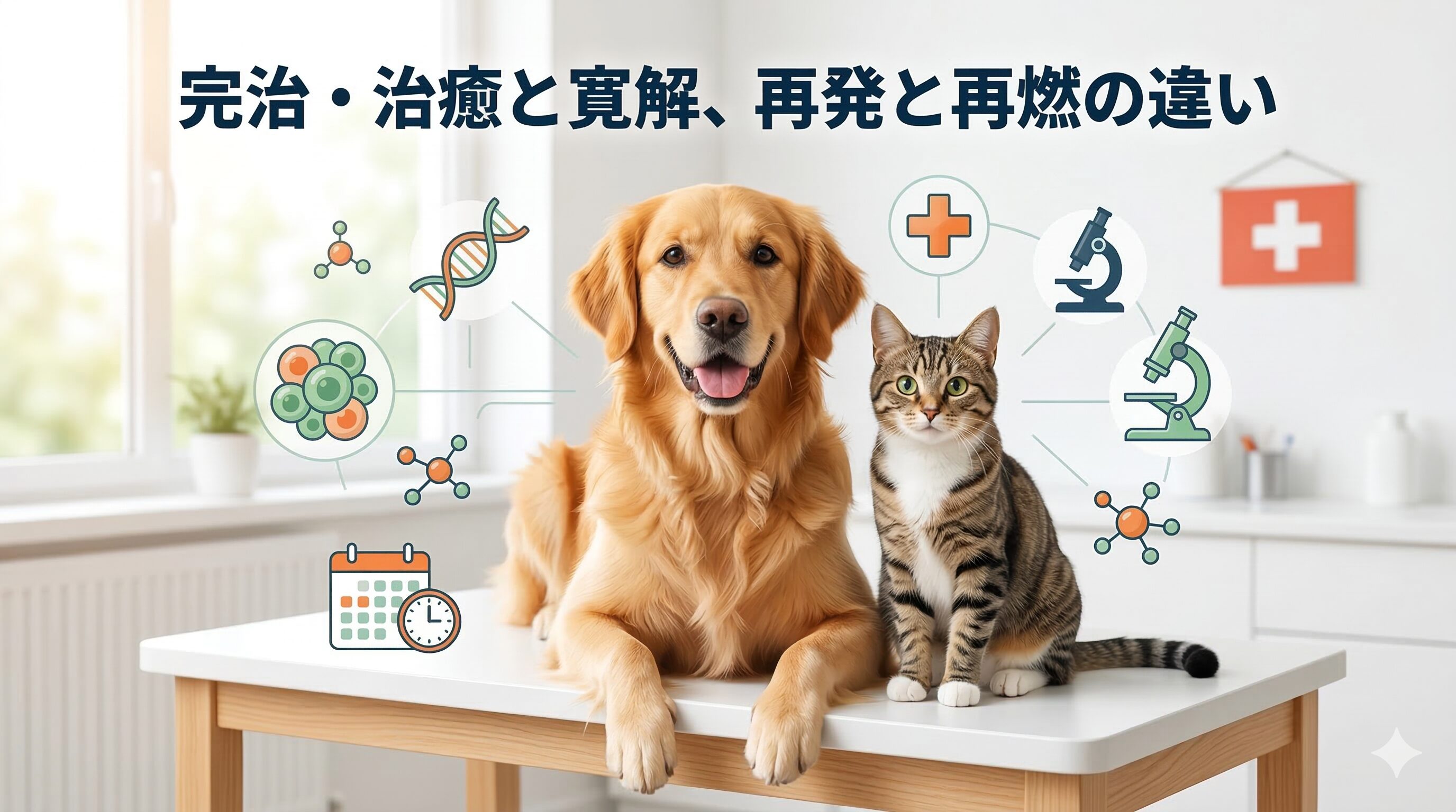 完治・治癒と寛解、再発と再燃の違いイメージ