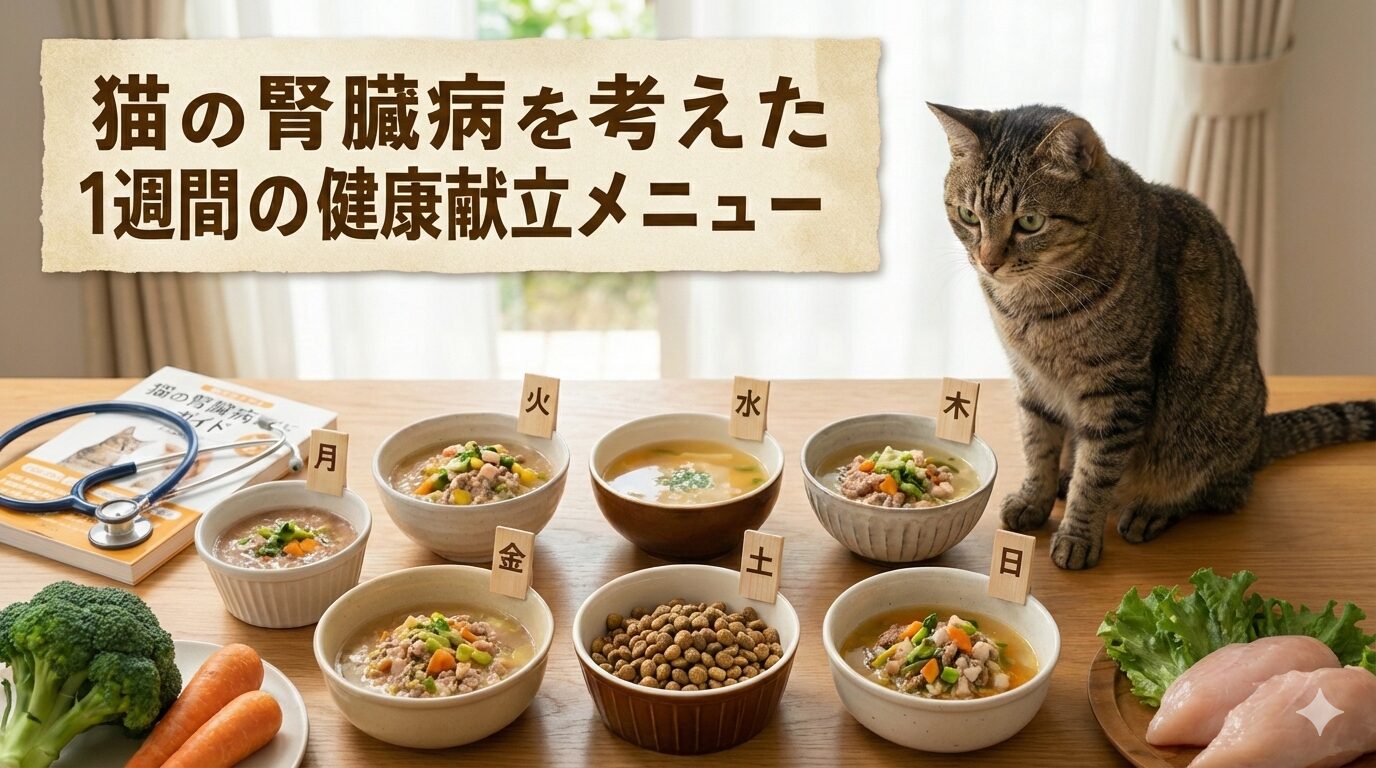 猫の腎臓病を考えた1週間の健康献立メニューイメージ